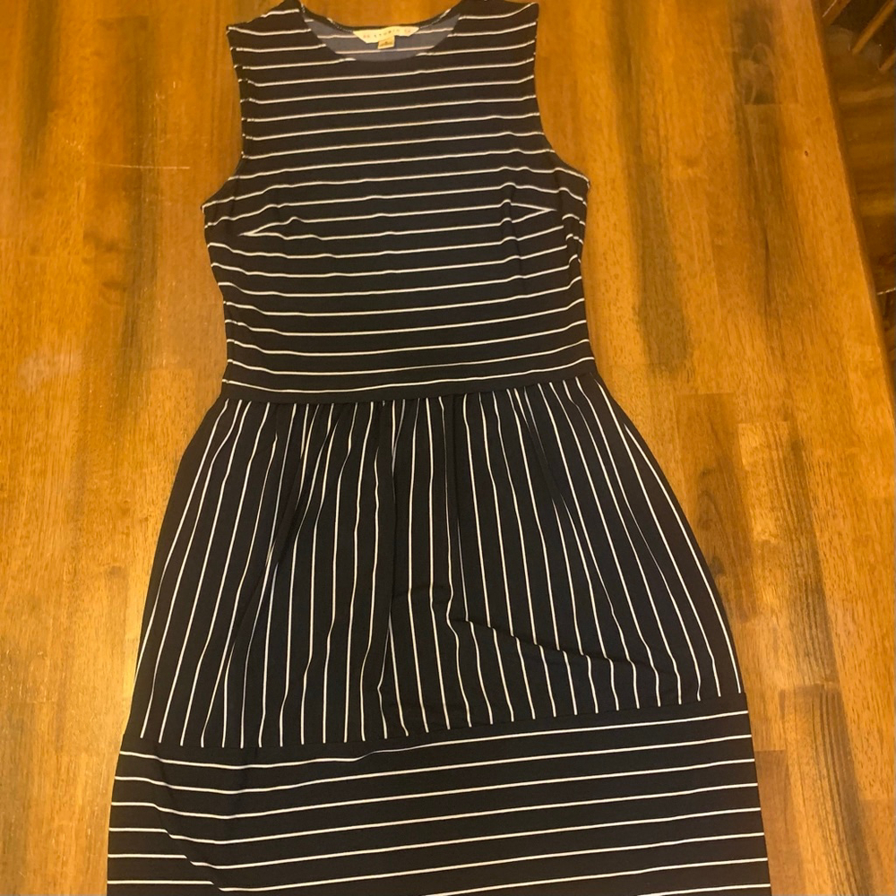 AA Studio Dress 6 Navy Blue and White Stipe Mini